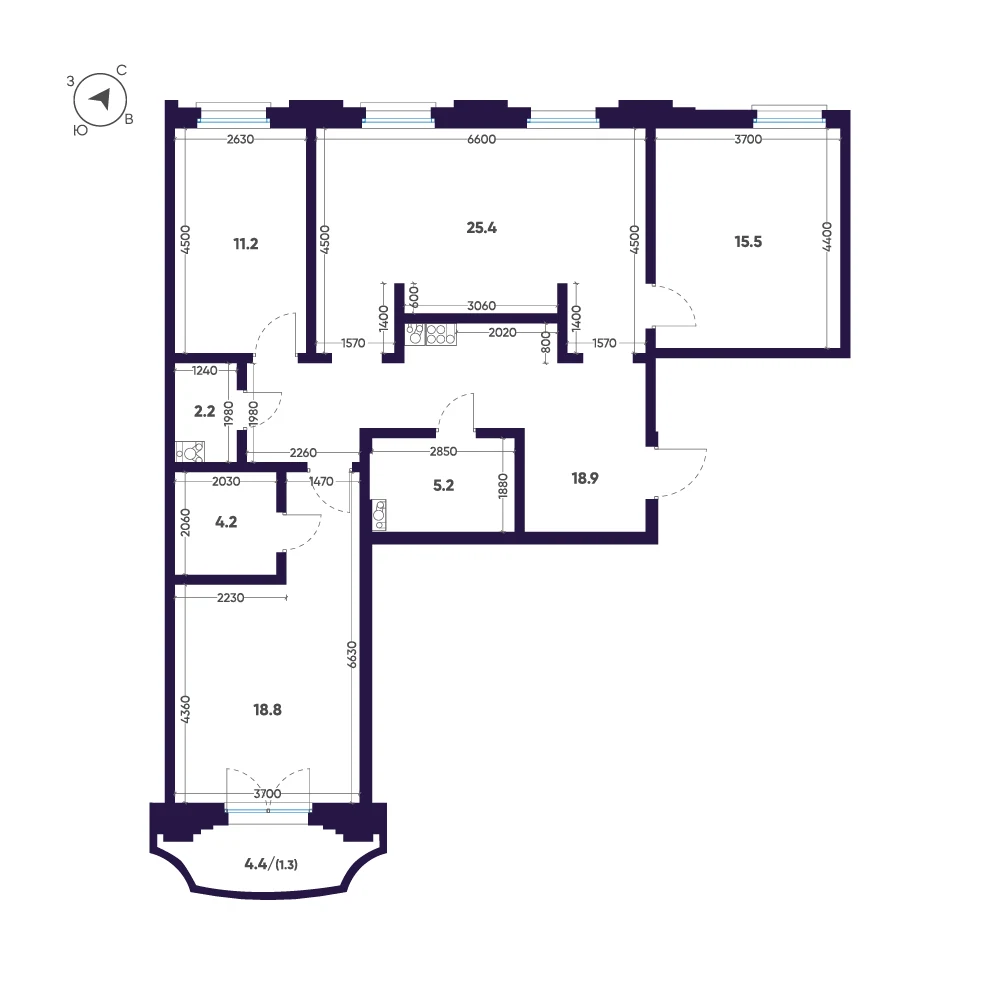 Планировка 3-комнатная 102,7 м² в доме «Мариинка Deluxe» — Дом «Мариинка Deluxe»
