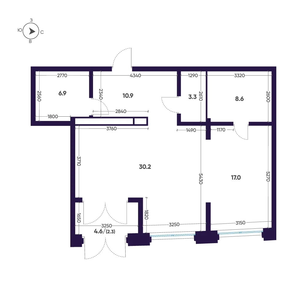 Планировка 1-комнатная 79,2 м² в доме «Мариинка Deluxe» — Дом «Мариинка Deluxe»