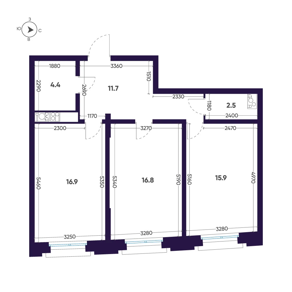 Планировка 2-комнатная 68,2 м² в доме «Мариинка Deluxe» — Дом «Мариинка Deluxe»