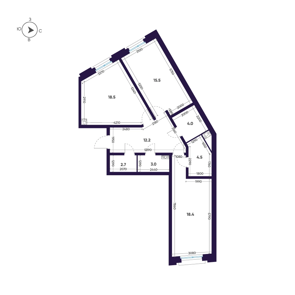 Планировка 2-комнатная 78,8 м² в доме «Мариинка Deluxe» — Дом «Мариинка Deluxe»