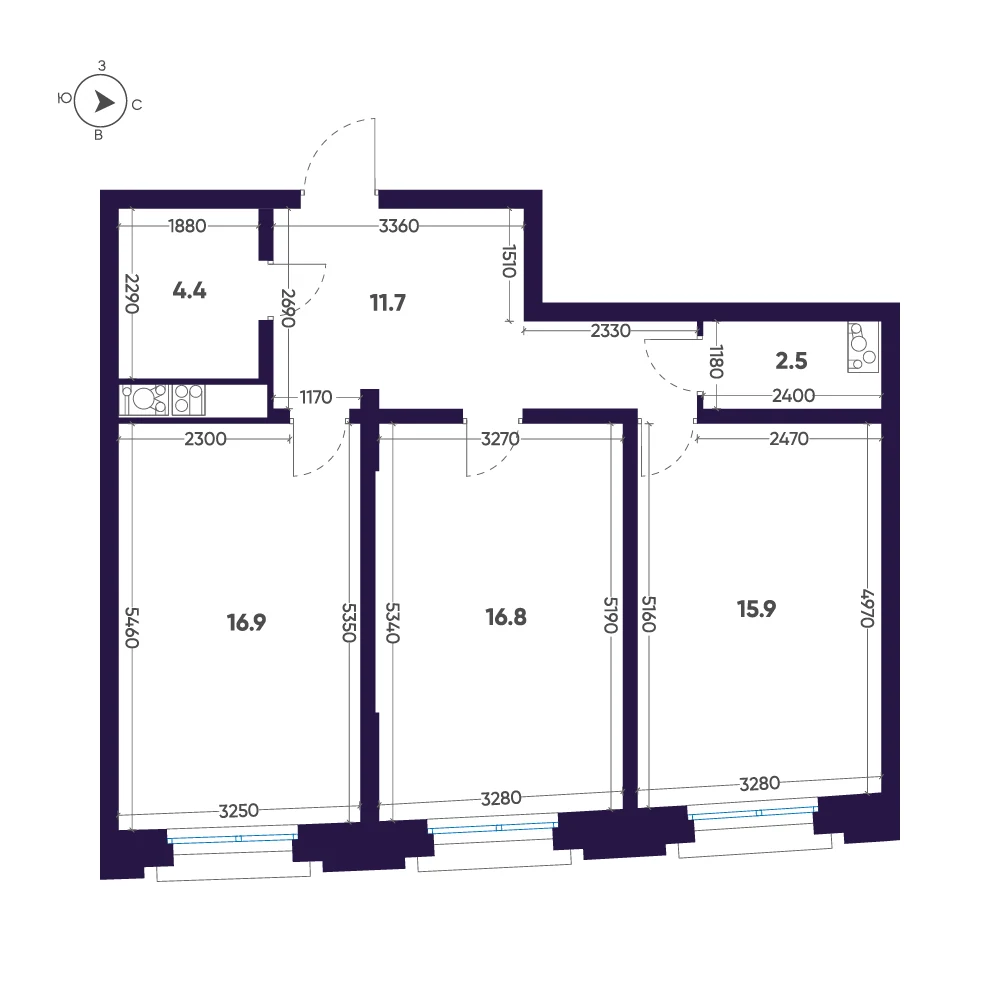 Планировка 2-комнатная 68,2 м² в доме «Мариинка Deluxe» — Дом «Мариинка Deluxe»