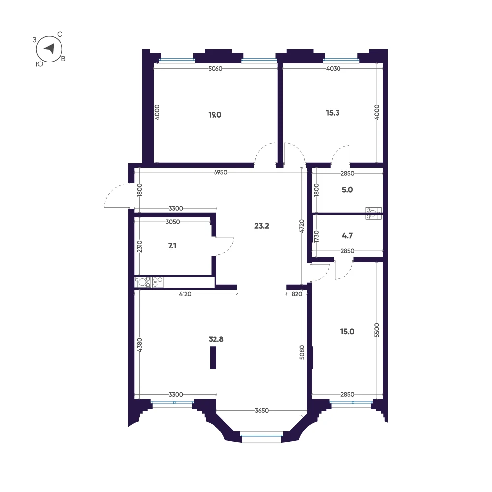 Планировка 3-комнатная 122,1 м² в доме «Мариинка Deluxe» — Дом «Мариинка Deluxe»