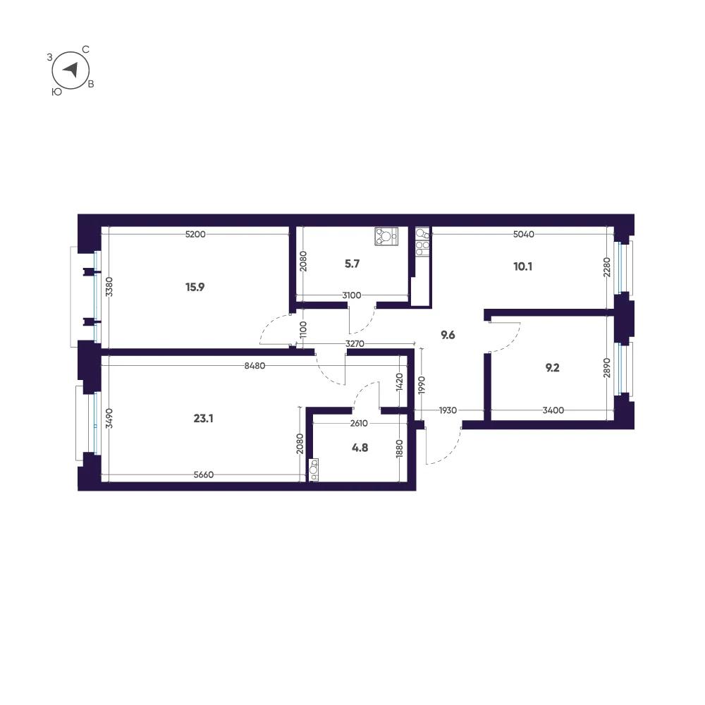 Планировка 3-комнатная 78,4 м² в доме «Мариинка Deluxe» — Дом «Мариинка Deluxe»